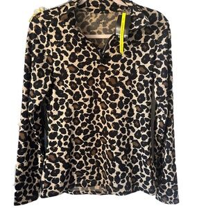 BWT cheetah animal 1/4 zip muck turtleneck athletic workout yoga jacket